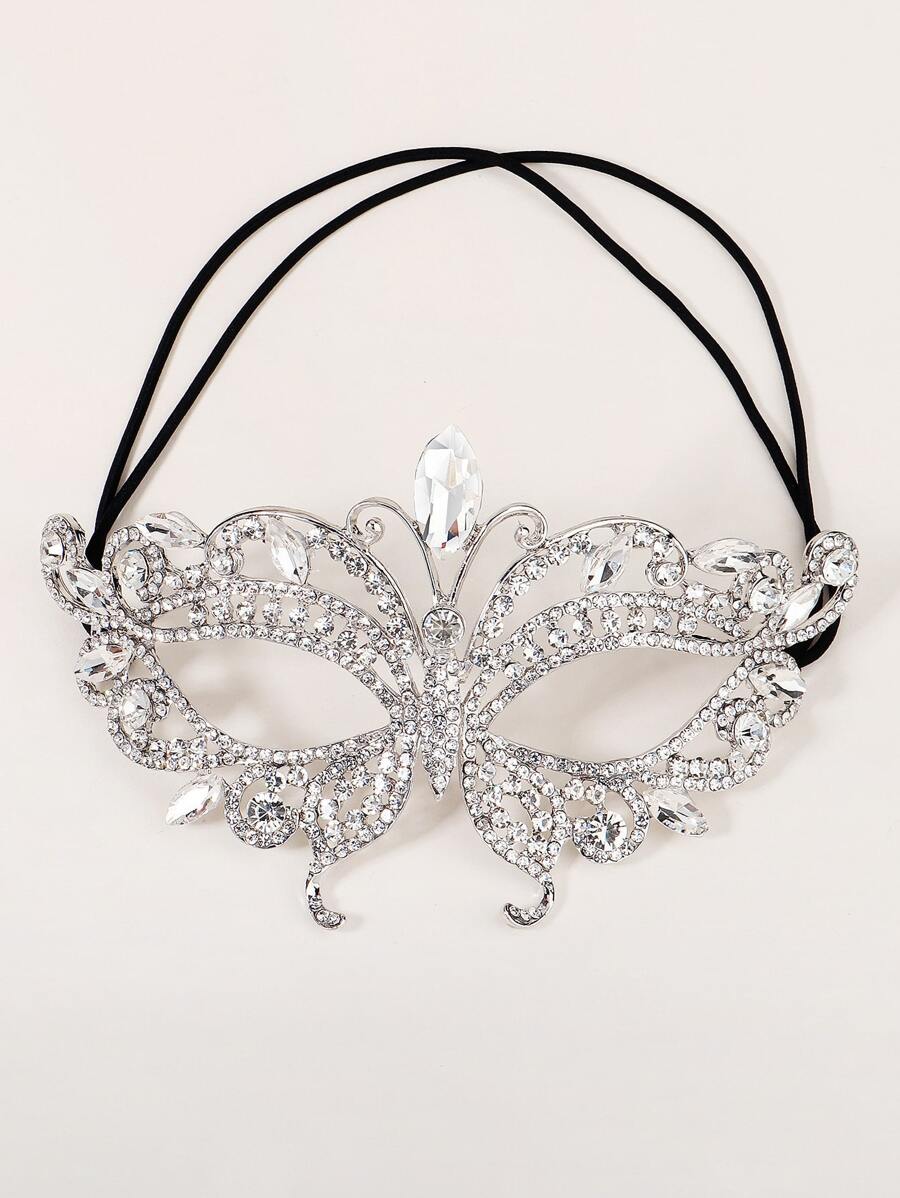 1pc Glass Rhinestone Butterfly Masquerade Mask, Unique Face Decor For Halloween