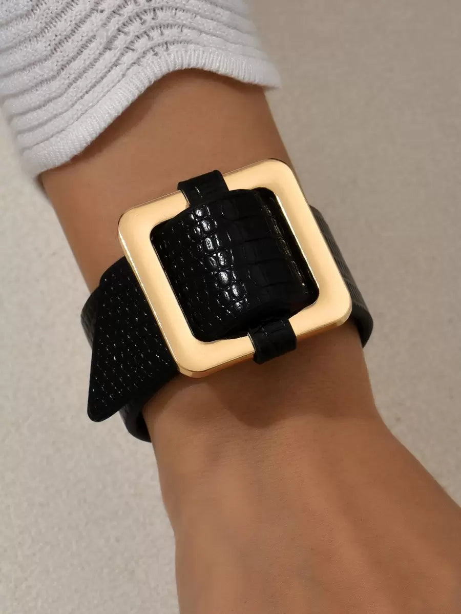Snakeskin Embossed Square Buckle Bracelet