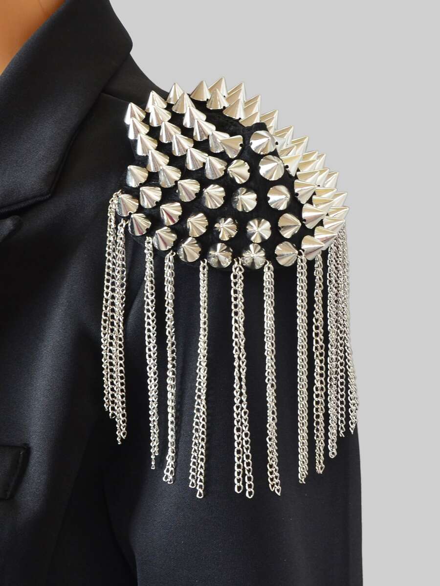 2pcs Studded Decor Tassel Charm Brooch