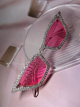 2pcs/Set Women's Crystal Embellished Pink Frame Y2K Luxury Party Catseye Glasses, Comes With Cleaning Cloth, For Beach, Party, Wedding; Also Available In Black & White Bridal Glasses Halloween Valentines For Summer Beach Vacation,Outd