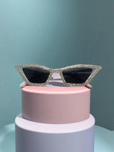 2pcs/Set Women's Crystal Embellished Pink Frame Y2K Luxury Party Catseye Glasses, Comes With Cleaning Cloth, For Beach, Party, Wedding; Also Available In Black & White Bridal Glasses Halloween Valentines For Summer Beach Vacation,Outd