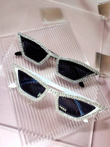 2pcs/Set Women's Crystal Embellished Pink Frame Y2K Luxury Party Catseye Glasses, Comes With Cleaning Cloth, For Beach, Party, Wedding; Also Available In Black & White Bridal Glasses Halloween Valentines For Summer Beach Vacation,Outd
