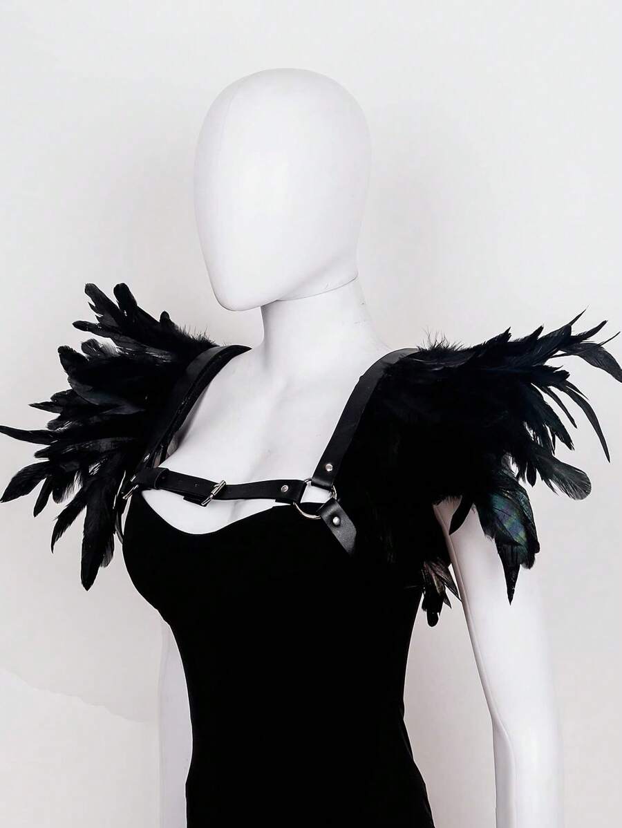 1pc Feather Shawl, Fashion Feather Tie Strap, Punk Fake Collar Feather Epaulette, Gothic Personalized Decor Accessory, Cosplay Party Stage Performance Props Halloween Halloween Costumes Women