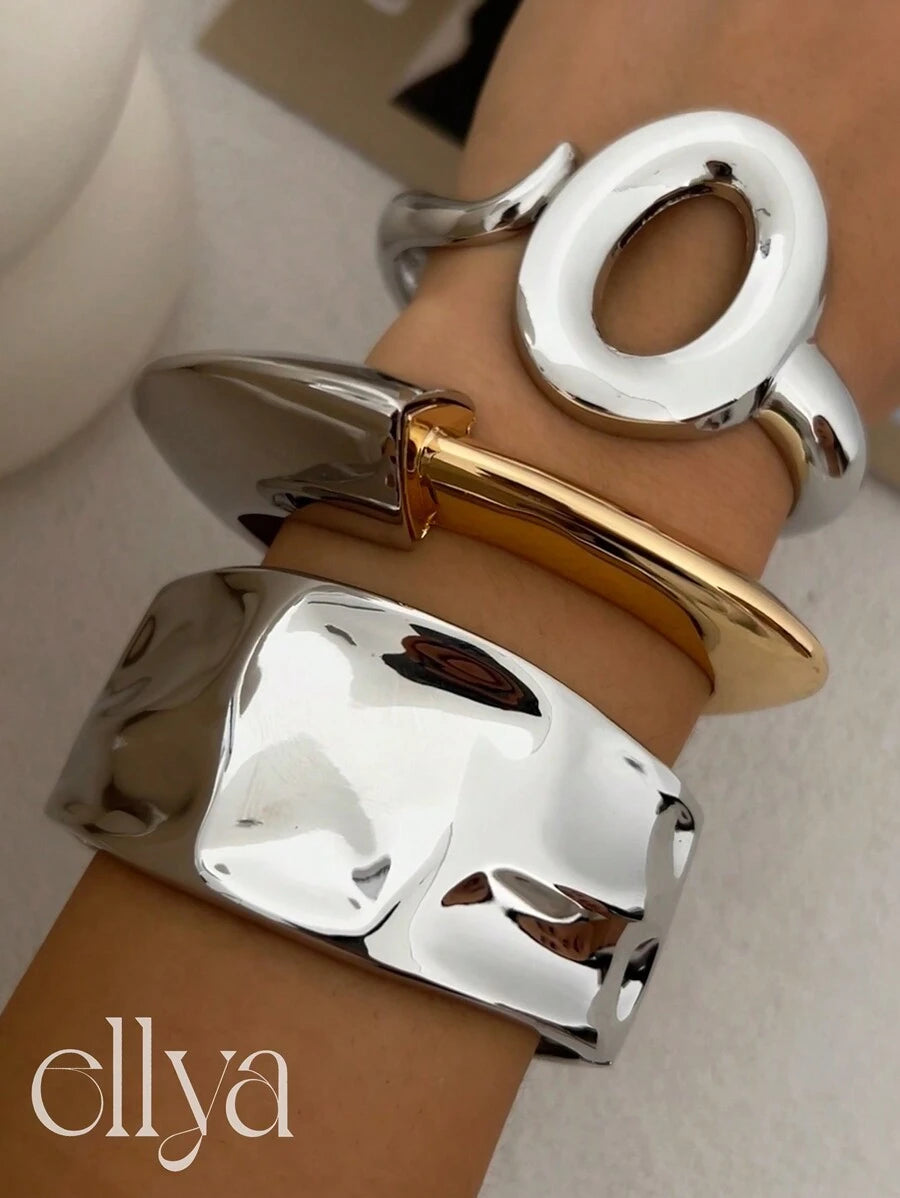 Minimalist Multi-Element Geometric Cuff Bracelet, Vintage Bracelet, Thick Metal