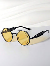 1pc Round Frame Punk Style Hollow Out Metal Frame Fashion Glasses, Retro Decorative Glasses Beach Accessories Glasses Shades For Summer Beach Vacation,Outdoor,Travel