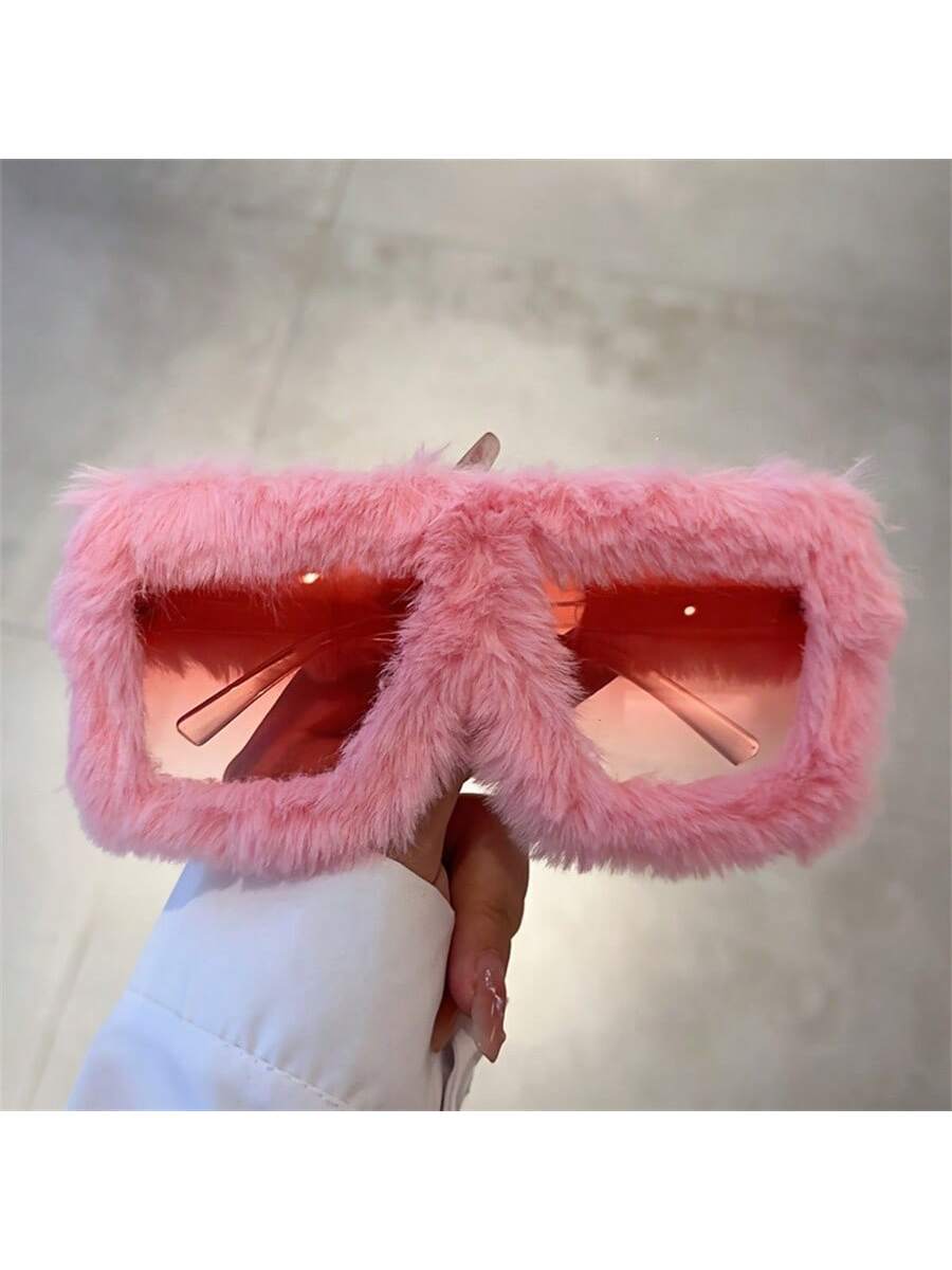 Y2K Plush Fuzzy Fashion Glasses For Women Funny Oversized Gradient Glasses For Beach Party Club Fashion Glasses For Women Shades For Ladies Eyeglasses Fall Winter Outfits Beach Accessories Vintage Y2k Basics Business Casual Gifts For Summer Beach Vacation
