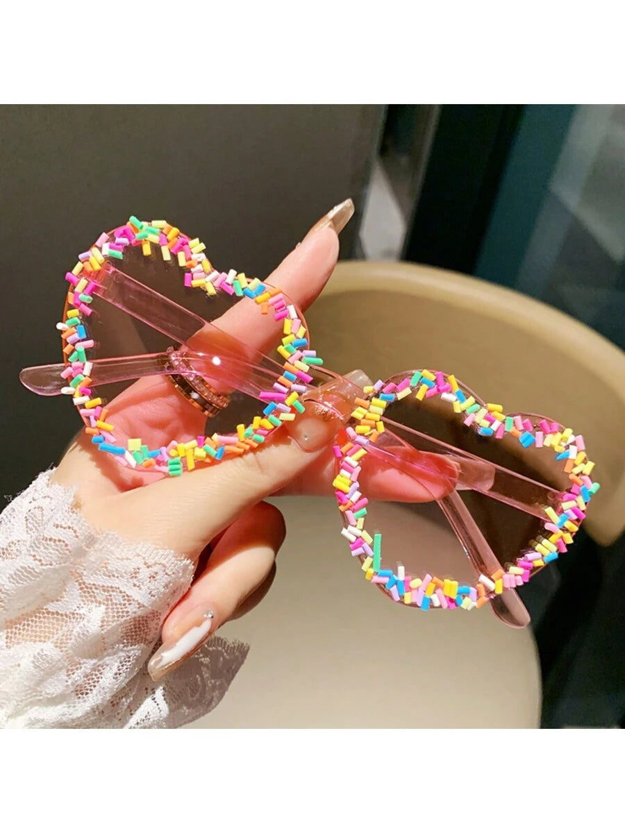 1pc Colorful Gradient Print Graphic Fashion Glasses, V-Shaped Abstract Pattern, Cute Casual Street Style, PC Lens For Beach, Travel, All Season Usage For Summer Beach Vacation,Outdoor,Travel