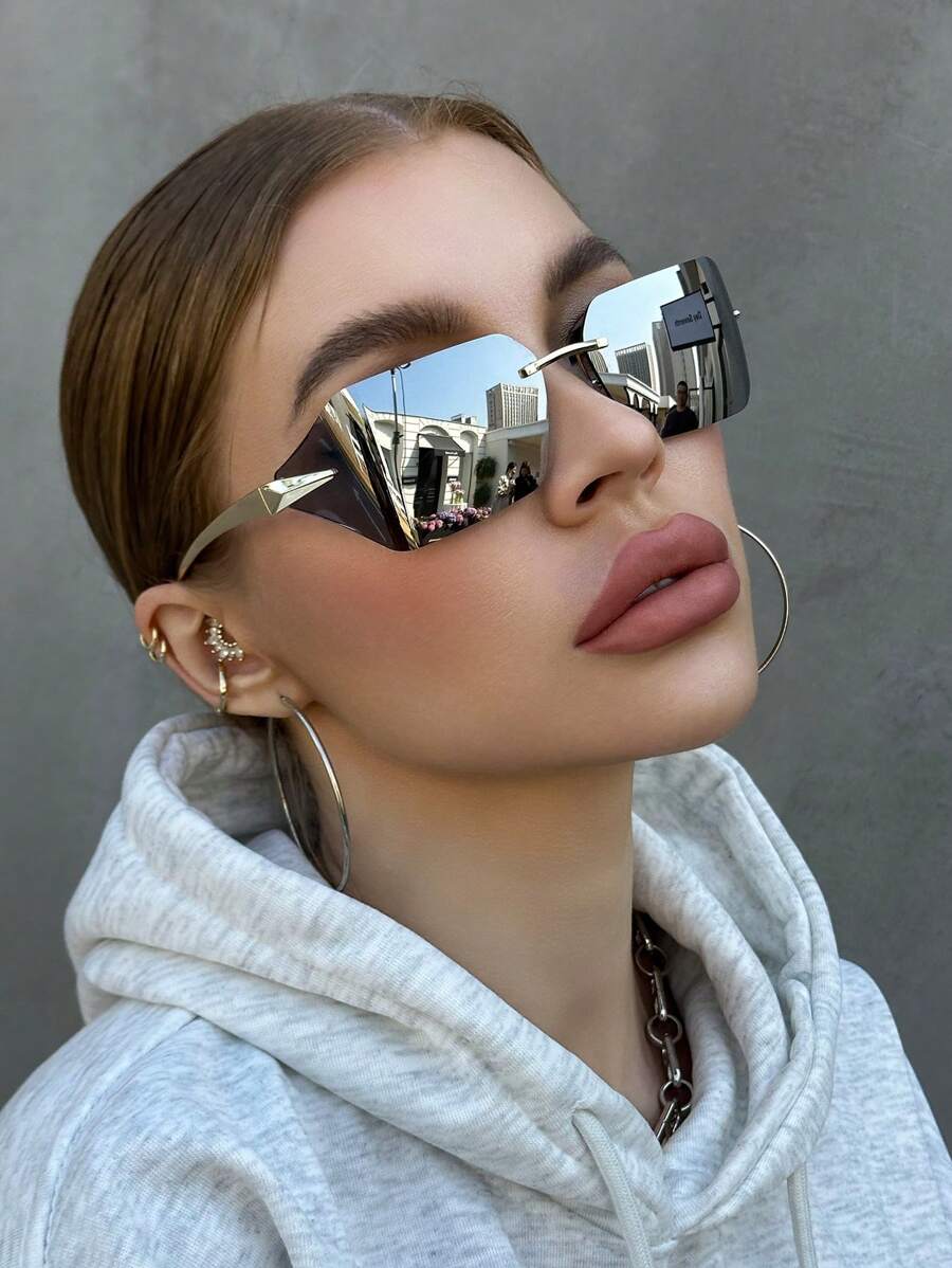 1 Pair Fashion Rimless Oversized Metal Frame Fashion Glasses, Suitable For Driving, Travel, Beach, Sports Style, Festivals, Vacation, Street, Fishing, Outdoor Activities, Party For Summer Beach Vacation,Outdoor,Travel