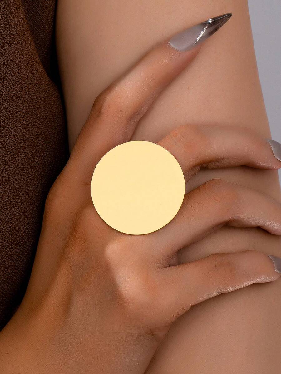 1pc Minimalist Chic European & American Style Smooth Geometric Circle Ring, Fashionable Jewelry For Women, Suitable For Daily, Vacation, Commute And Business Wear