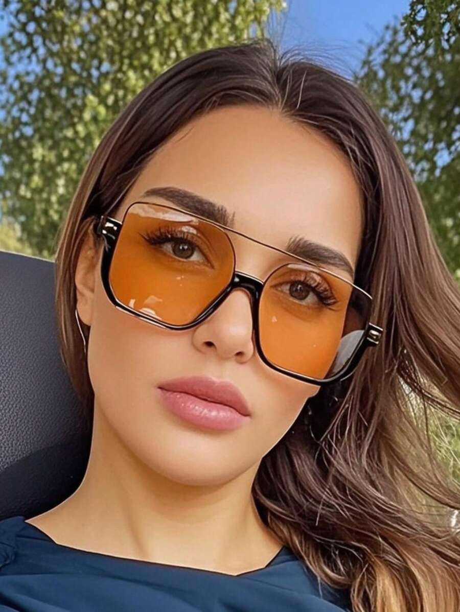 1pc Fashion Half Frame Square Fashion Glasses Street Shoot Versatile Vintage Personalized Summer Resort Beach Accessories For Summer Beach Vacation, Outdoor, Travel Preppy Style For Back To School