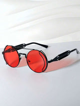 1pc Round Frame Punk Style Hollow Out Metal Frame Fashion Glasses, Retro Decorative Glasses Beach Accessories Glasses Shades For Summer Beach Vacation,Outdoor,Travel