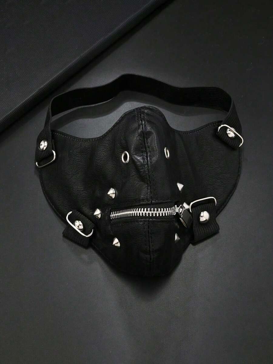 1pc Halloween Party Leather Zipper Mask, Punk Retro Style Men Decoration Face Mask, Fashion Accessory Suitable For Gifts