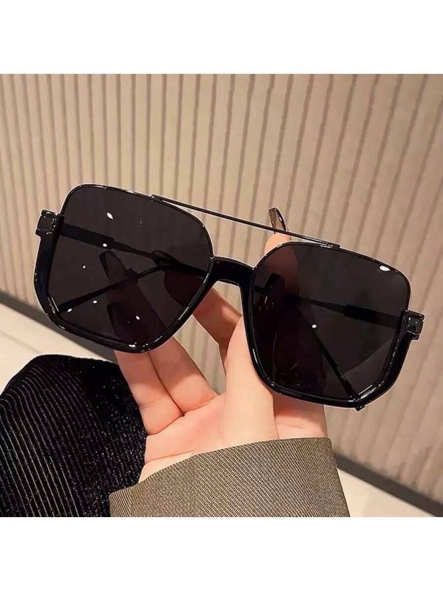 1pc Fashion Half Frame Square Fashion Glasses Street Shoot Versatile Vintage Personalized Summer Resort Beach Accessories For Summer Beach Vacation, Outdoor, Travel Preppy Style For Back To School