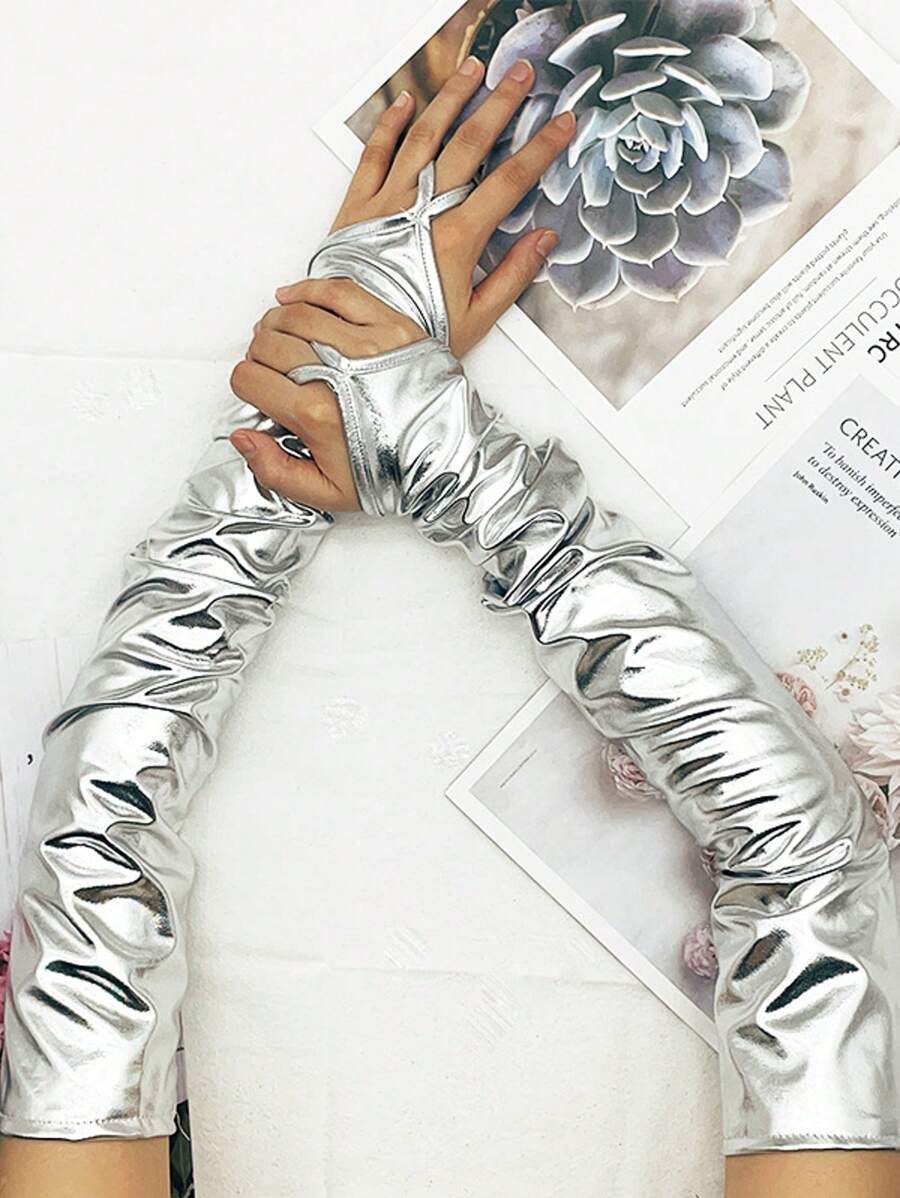 1 Pair Extra Long Over-Elbow Gloves, Costume Party Performance Sexy Role-Play Gloves, Reflective Night Club Gloves