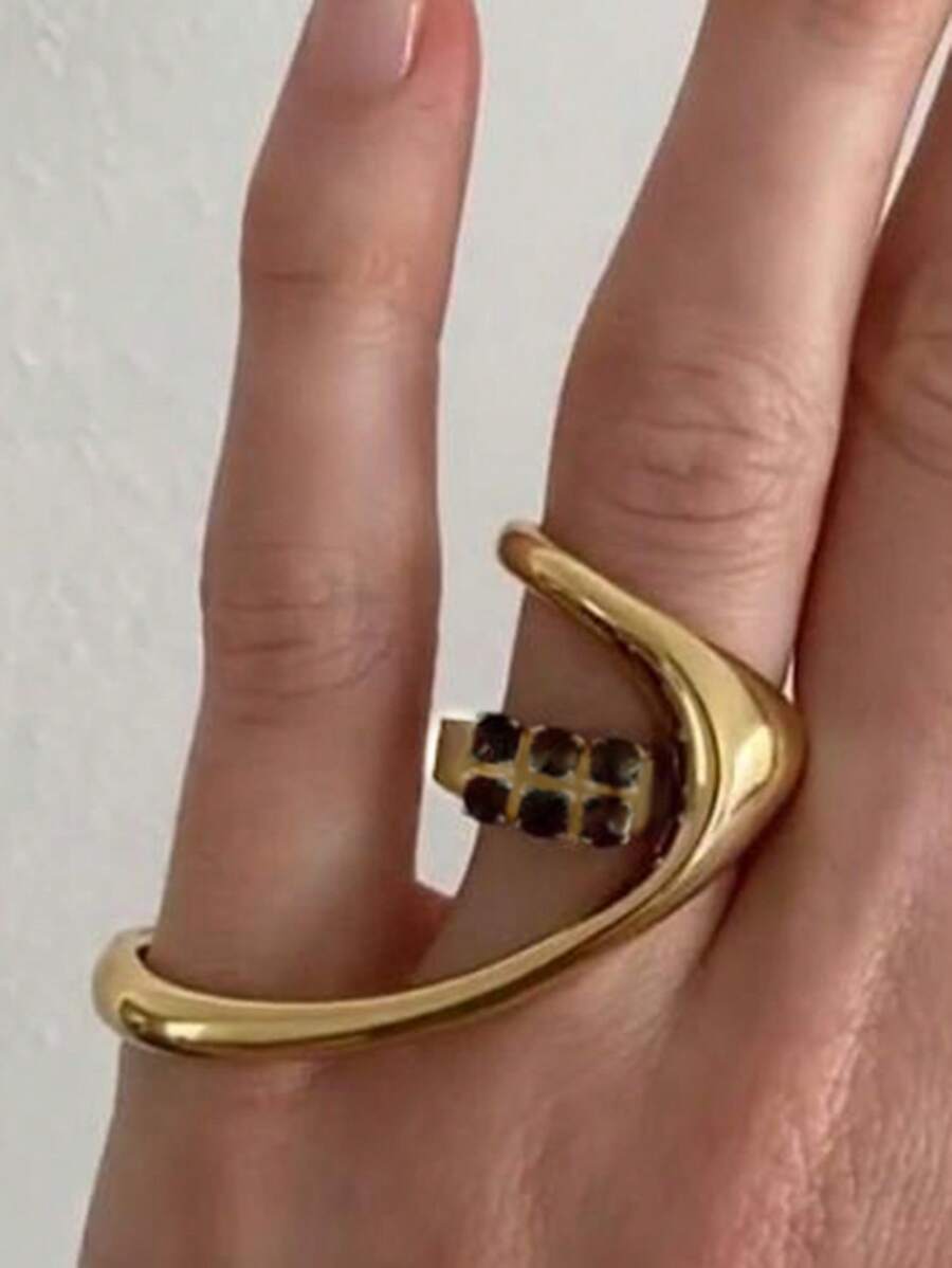 1pc Women Asymmetrical Hollow Geometric Metal Open-Top Double Finger Rings, Simple & Fashionable For Daily Wear