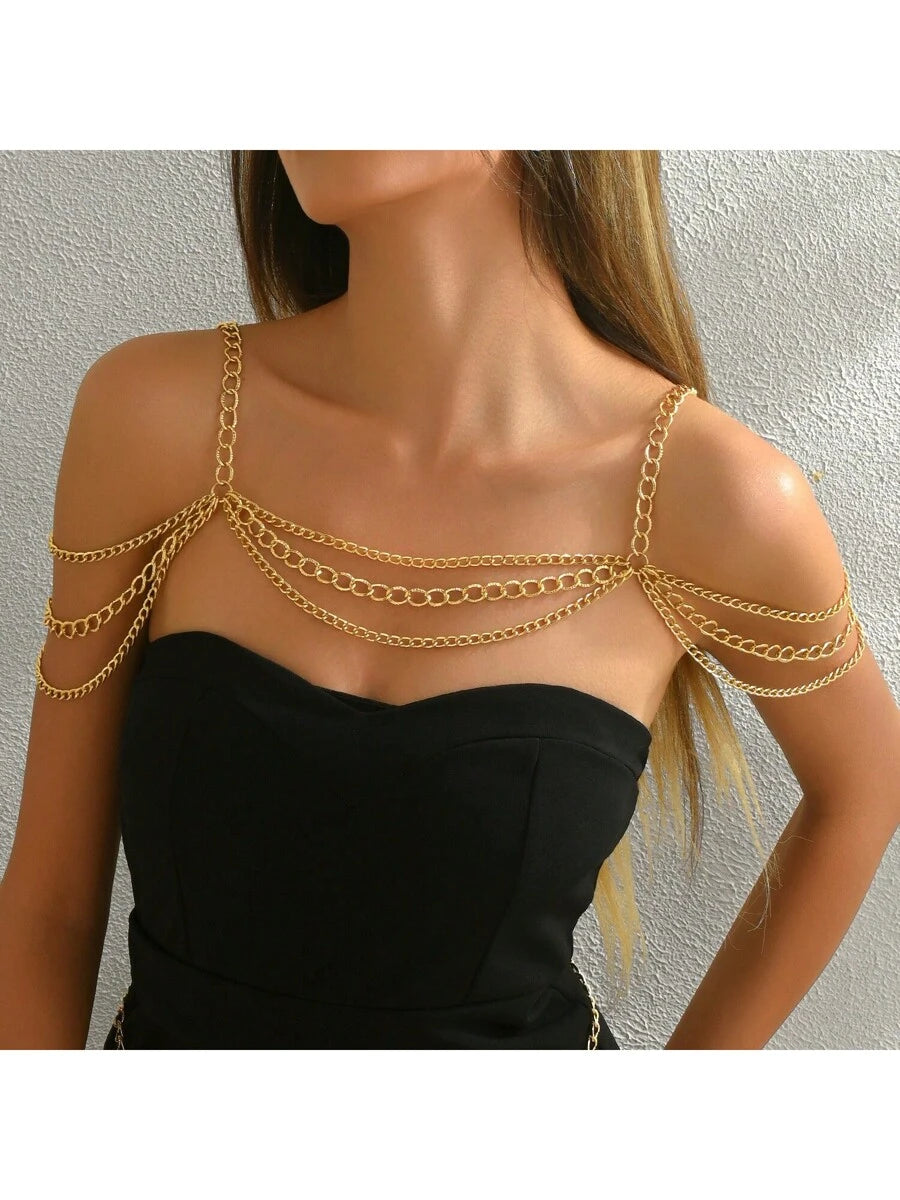 1pc European Exported New Accessory Shoulder Necklace Chain, Multi-Layer Shoulder Chain Bridal Decor Accessories