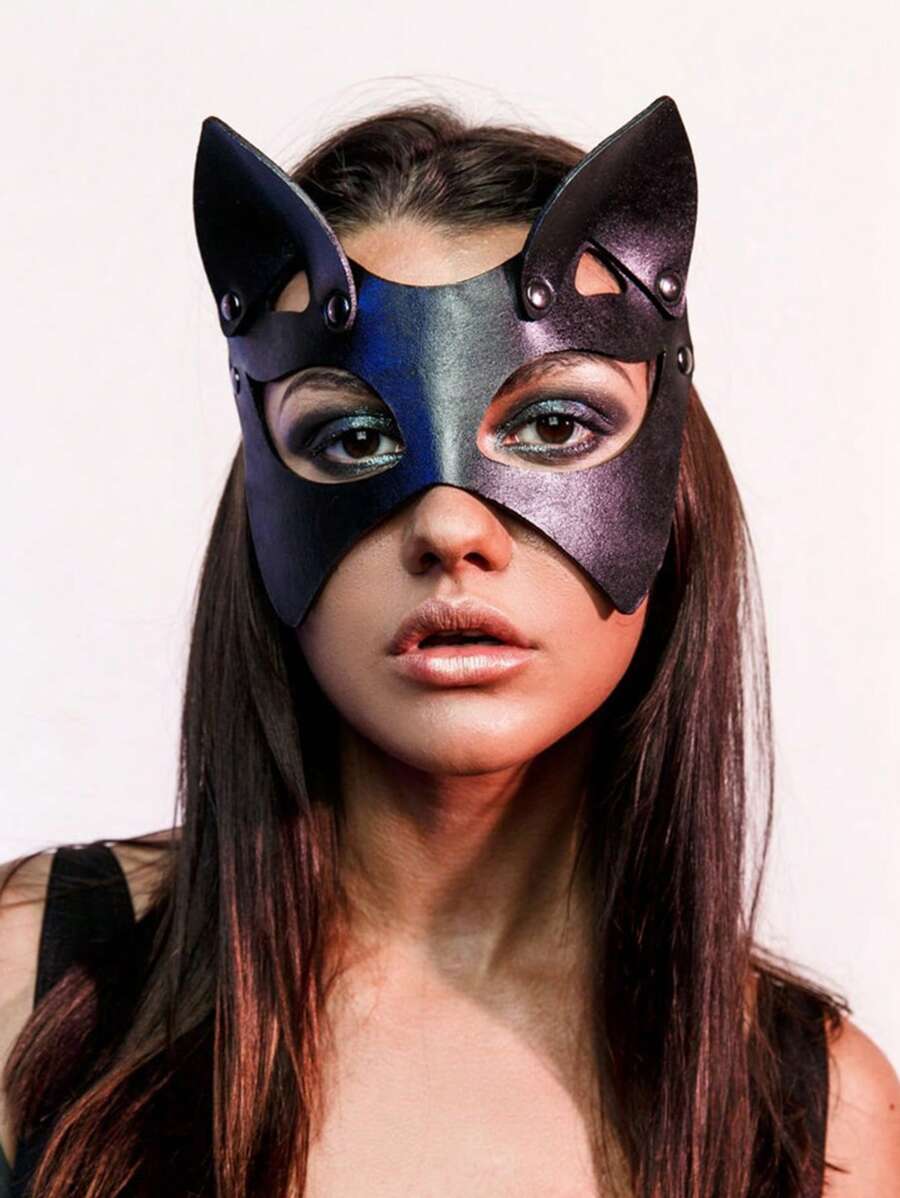 Gothic Style Studded Cat Face Mask For Women, Half Face Mask Party Accessory, Gift For Valentine's Day Party