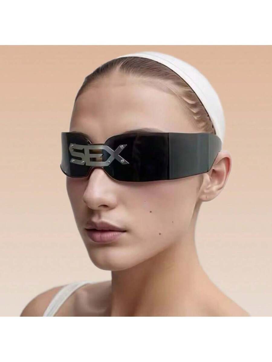 1pc New Frameless Funny Party Unisex Personalized Metal Decor Fashion Glasses Wraparound Shape Shades