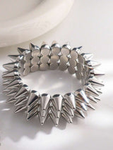2pcs Punk Style Rivet Spikes Bracelet, Unisex Silver-Color Edgy Rivet Cuff Bracelet For Everyday, Party, Music Festival Wear