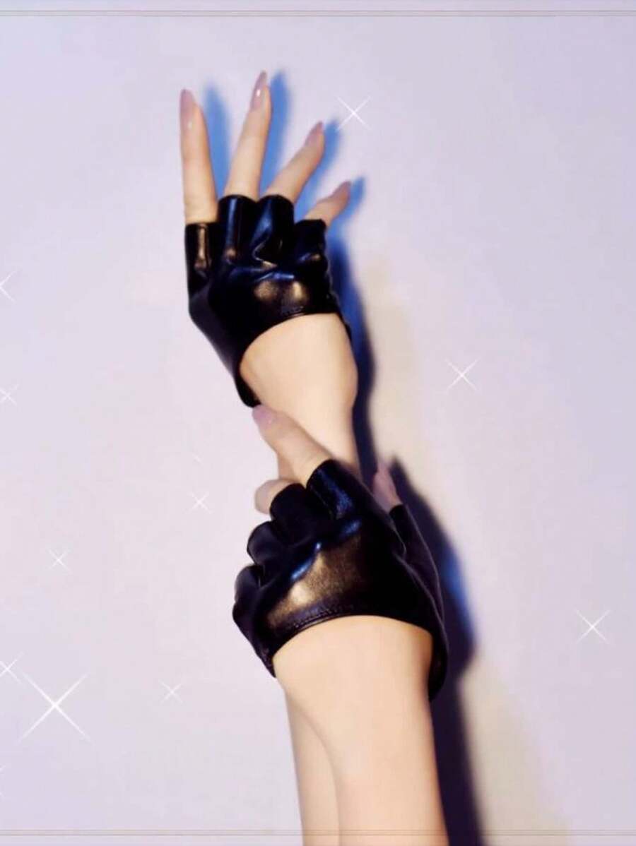 1 Pair Women's Cosplay Dance Party Half Finger Half Palm Fingerless Gloves