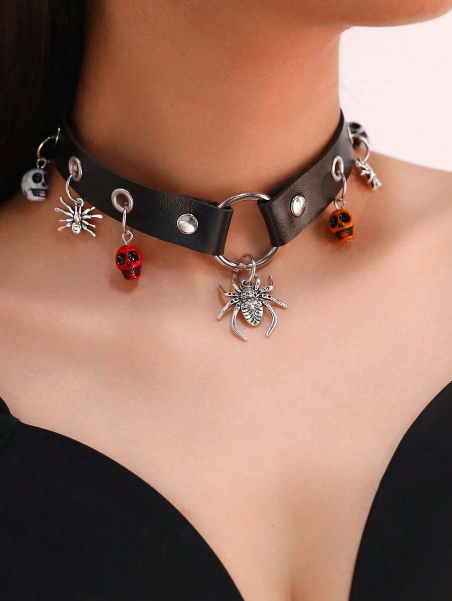 1pc Gothic Punk Rock Spiked Leather Necklace Choker