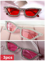 2pcs/Set Women's Crystal Embellished Pink Frame Y2K Luxury Party Catseye Glasses, Comes With Cleaning Cloth, For Beach, Party, Wedding; Also Available In Black & White Bridal Glasses Halloween Valentines For Summer Beach Vacation,Outd