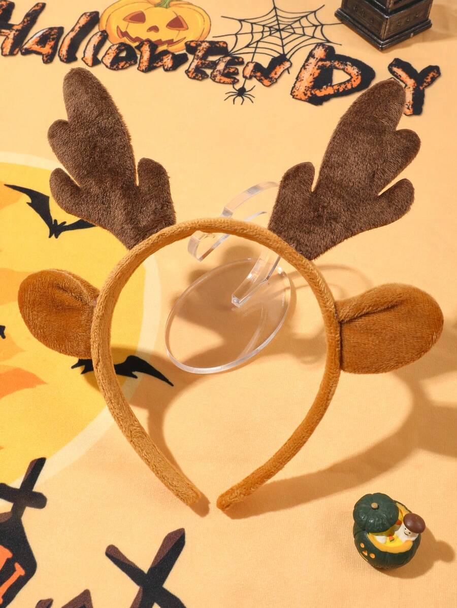 1pc Christmas Cute Orange Deer Ear & Antler Plush Photo Prop Hair Hoop, Holiday Costume Accessory, Hair Accessory ,Christmas Costumes Holiday Essential