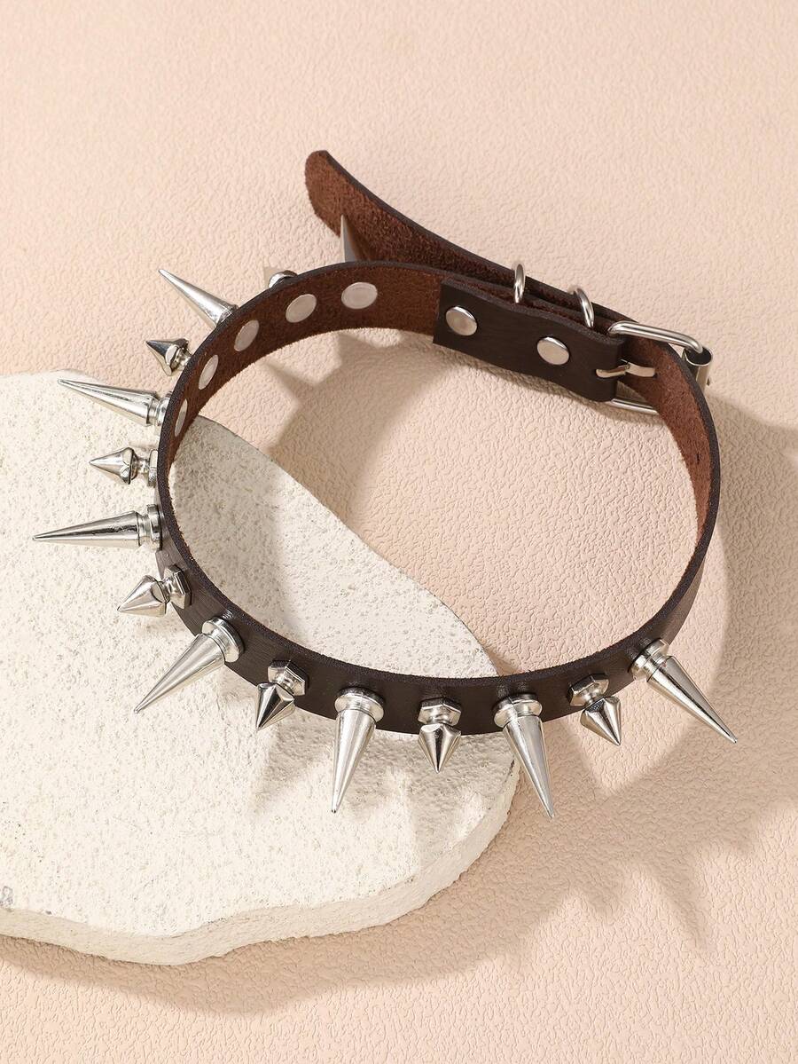 1pc Gothic Punk Rock Spiked Leather Necklace Choker