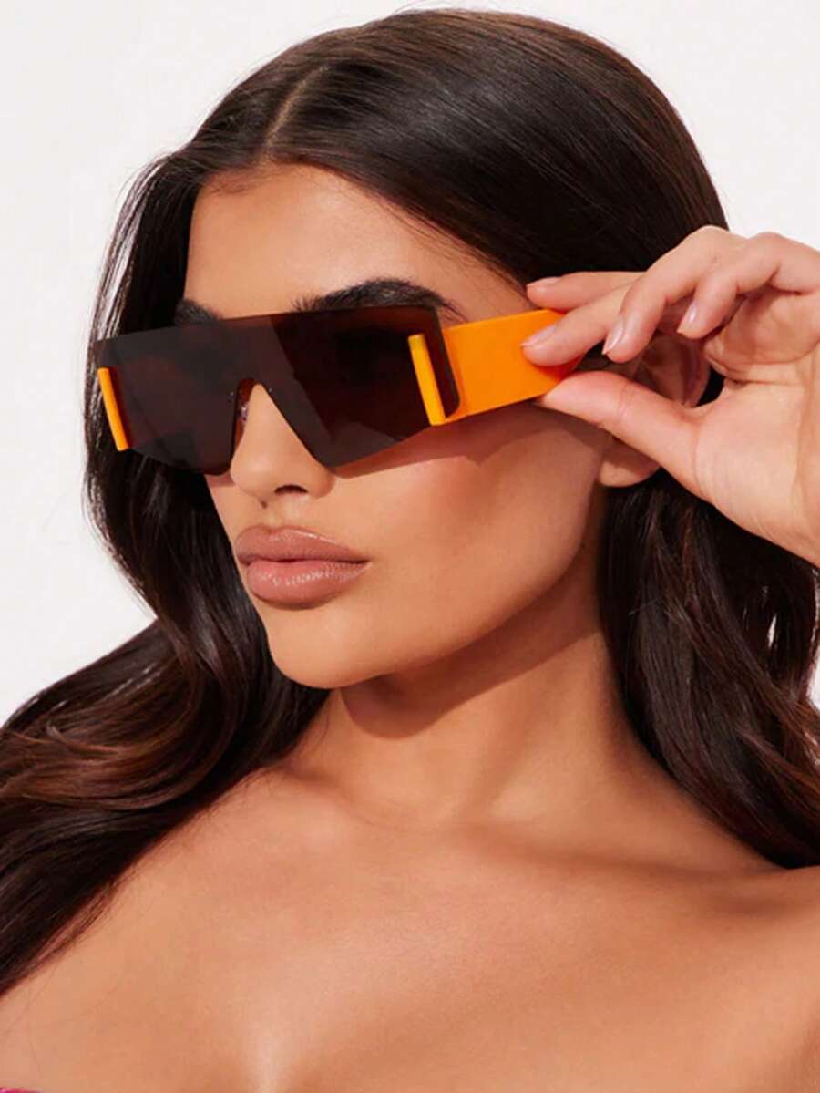 1pc Fashionable Frameless Oversized Visor Fashion Glasses, Street Style