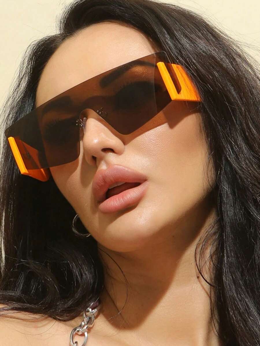 1pc Fashionable Frameless Oversized Visor Fashion Glasses, Street Style