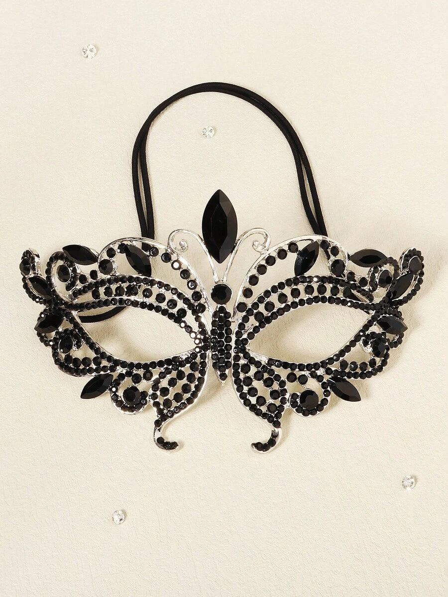 1pc Glass Rhinestone Butterfly Masquerade Mask, Unique Face Decor For Halloween