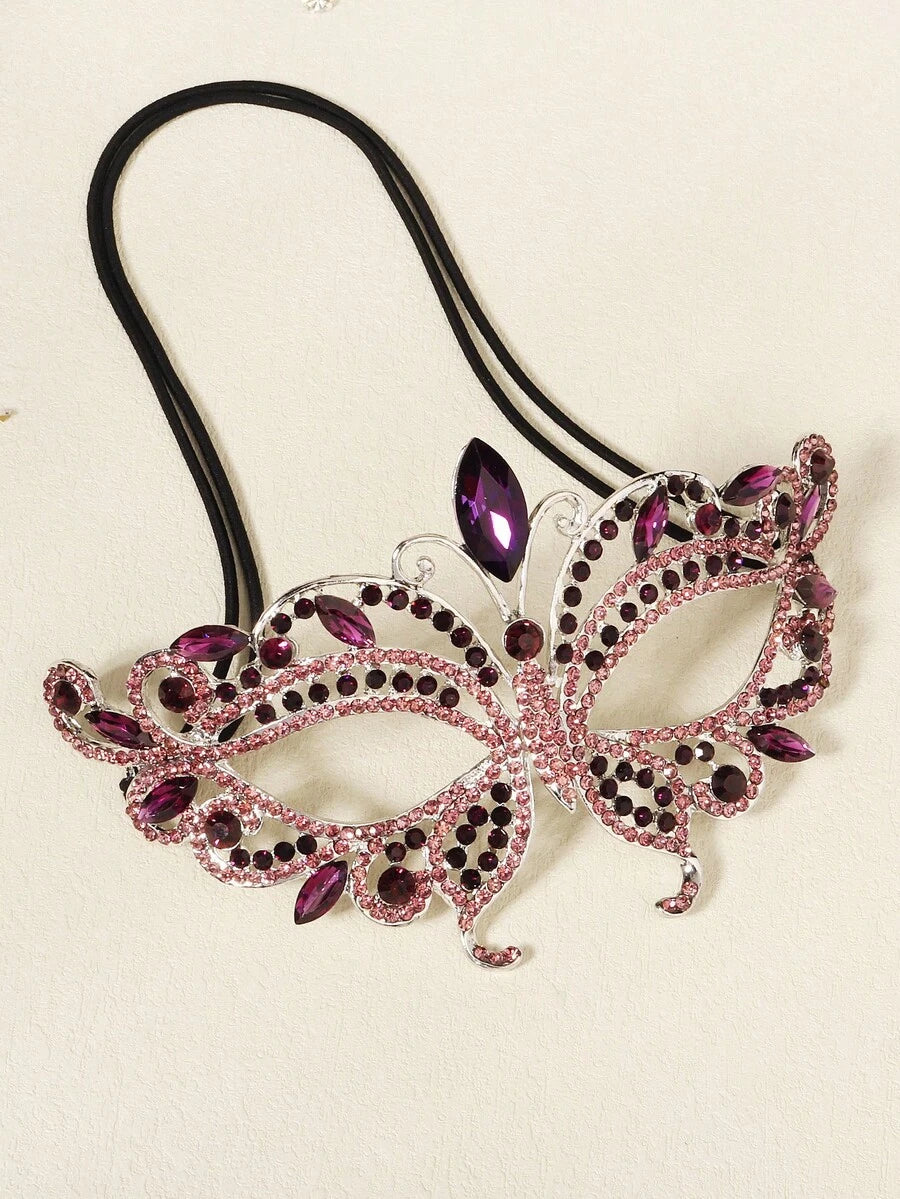 1pc Glass Rhinestone Butterfly Masquerade Mask, Unique Face Decor For Halloween