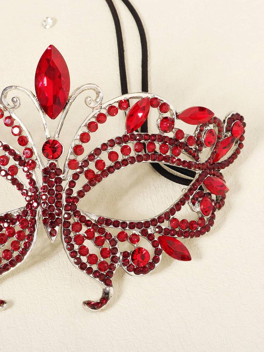 1pc Glass Rhinestone Butterfly Masquerade Mask, Unique Face Decor For Halloween