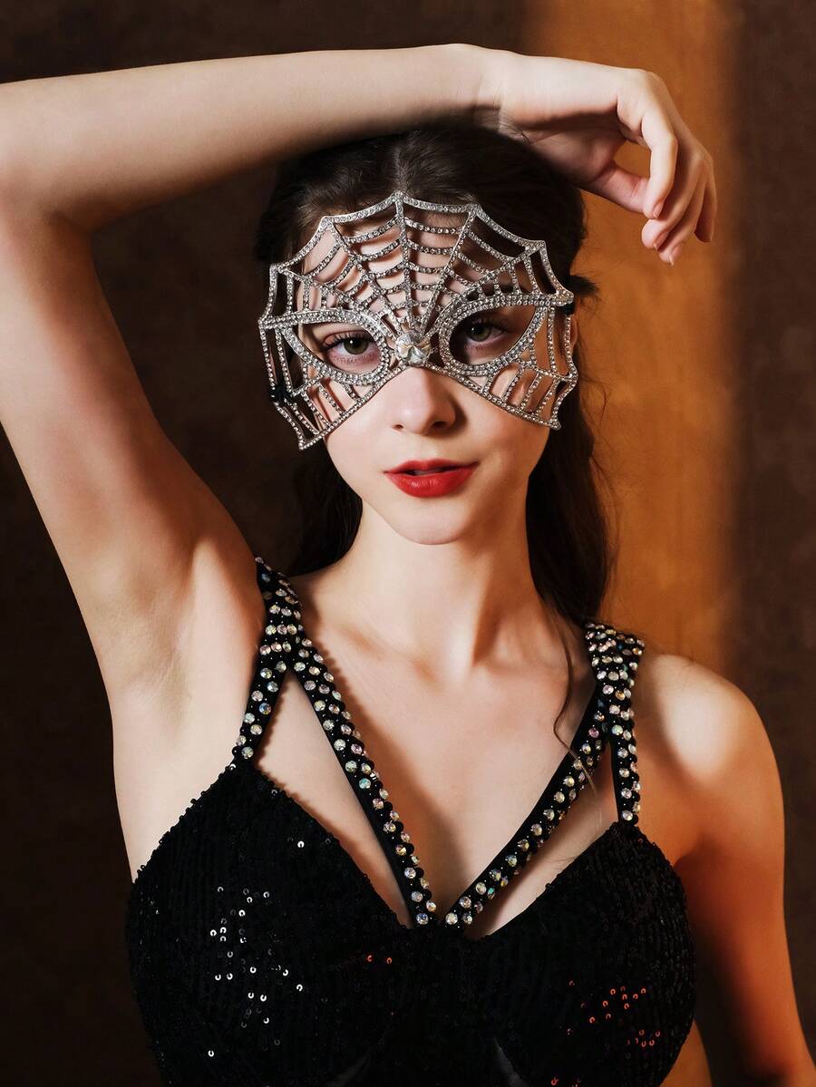 1pc Glass Rhinestone Butterfly Masquerade Mask, Unique Face Decor For Halloween