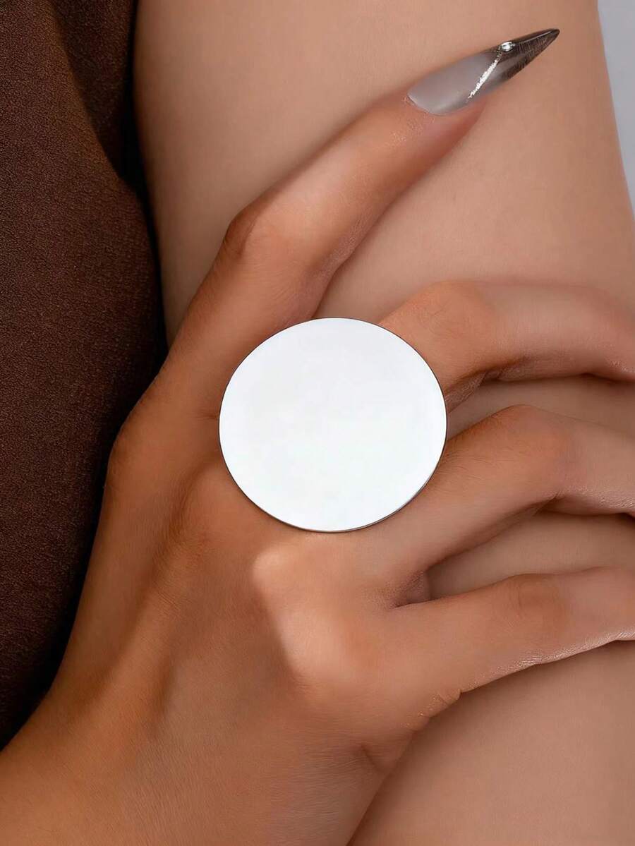 1pc Minimalist Chic European & American Style Smooth Geometric Circle Ring, Fashionable Jewelry For Women, Suitable For Daily, Vacation, Commute And Business Wear