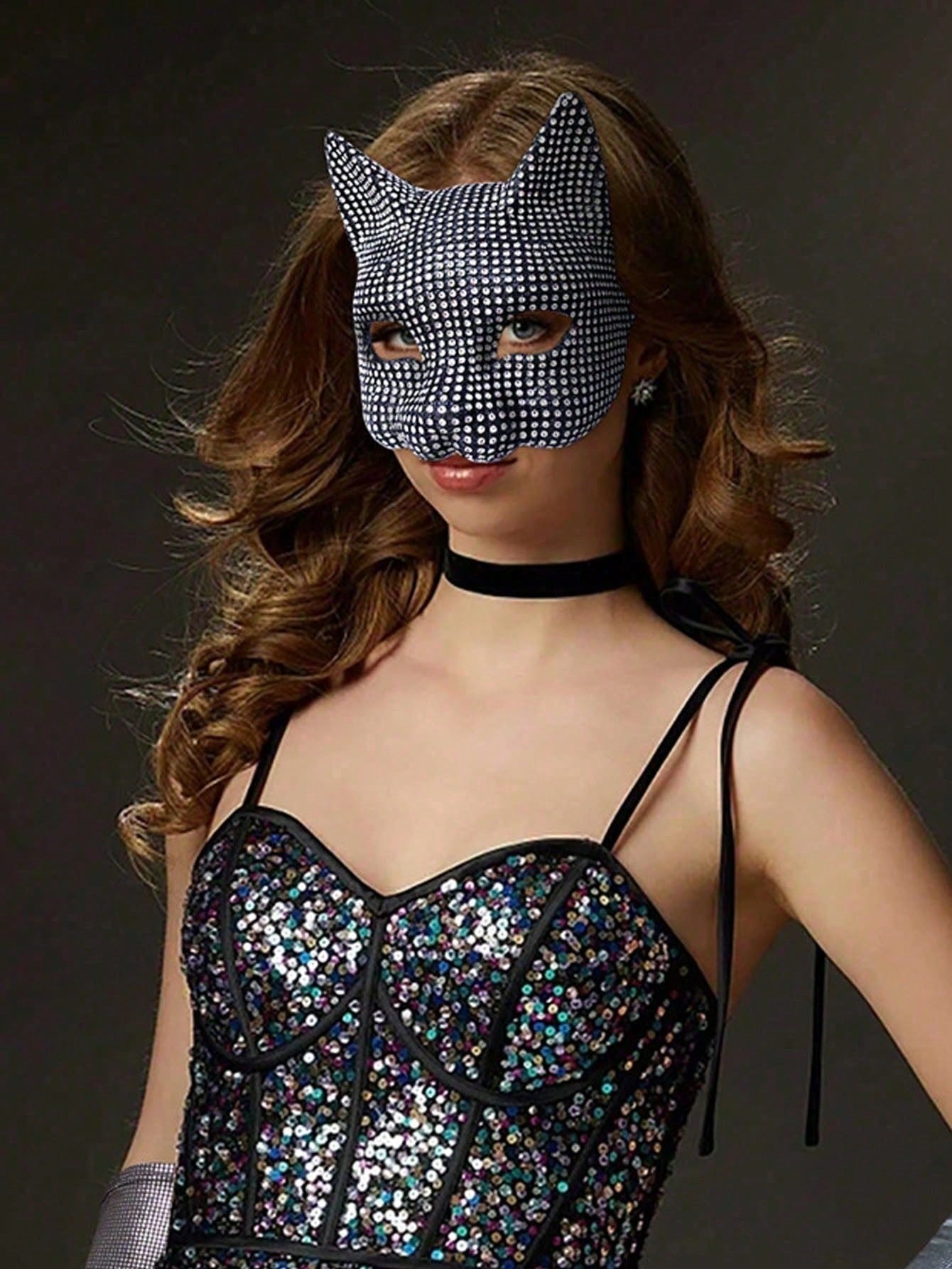 1pc Crystal-Studded Masquerade Mask For Women, Cosplay Prop, Sexy Accessory For Party & Ball Back To School