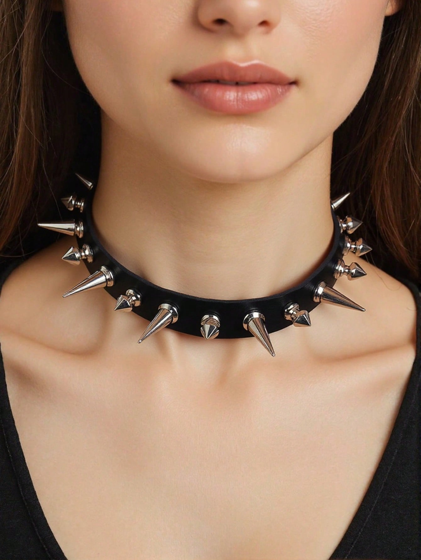 1pc Gothic Punk Rock Spiked Leather Necklace Choker