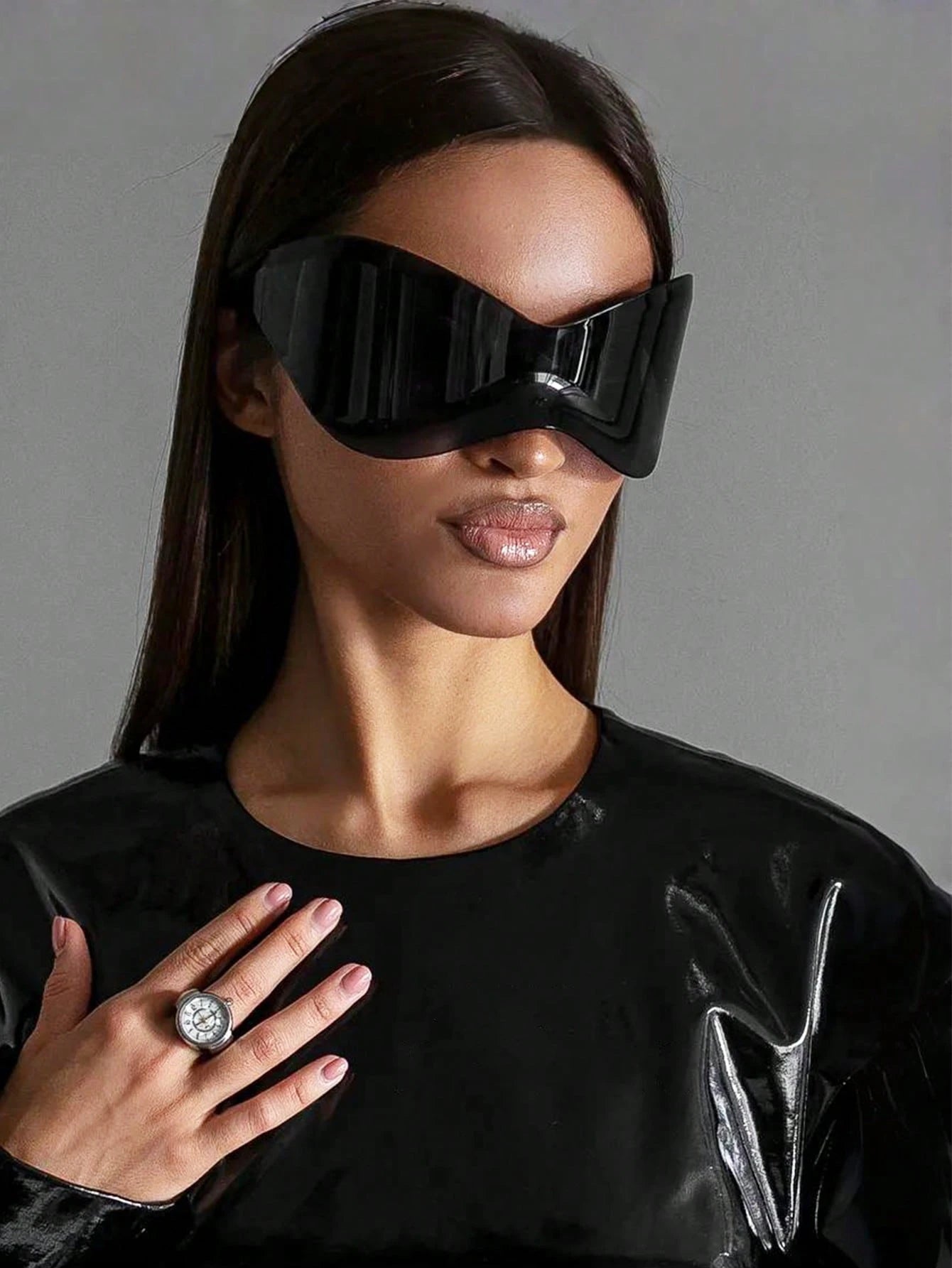 1pc Oversized Futuristic High-Tech Style Connected Cyberpunk Fashion Glasses, Fashionable Eyewear For Women, Cool European And American Style Preppy Style For Back To School Wrap Shape