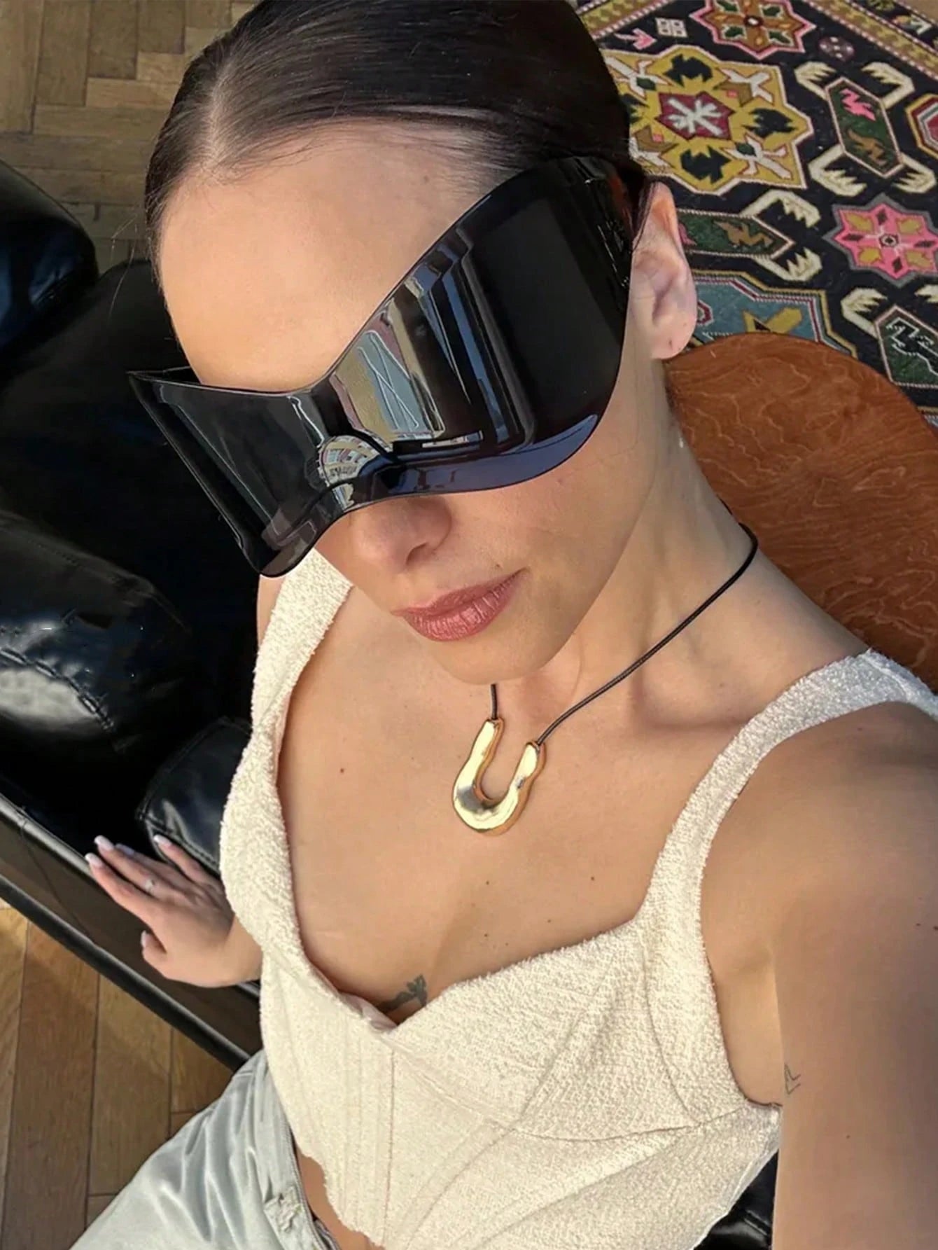 1pc Oversized Futuristic High-Tech Style Connected Cyberpunk Fashion Glasses, Fashionable Eyewear For Women, Cool European And American Style Preppy Style For Back To School Wrap Shape