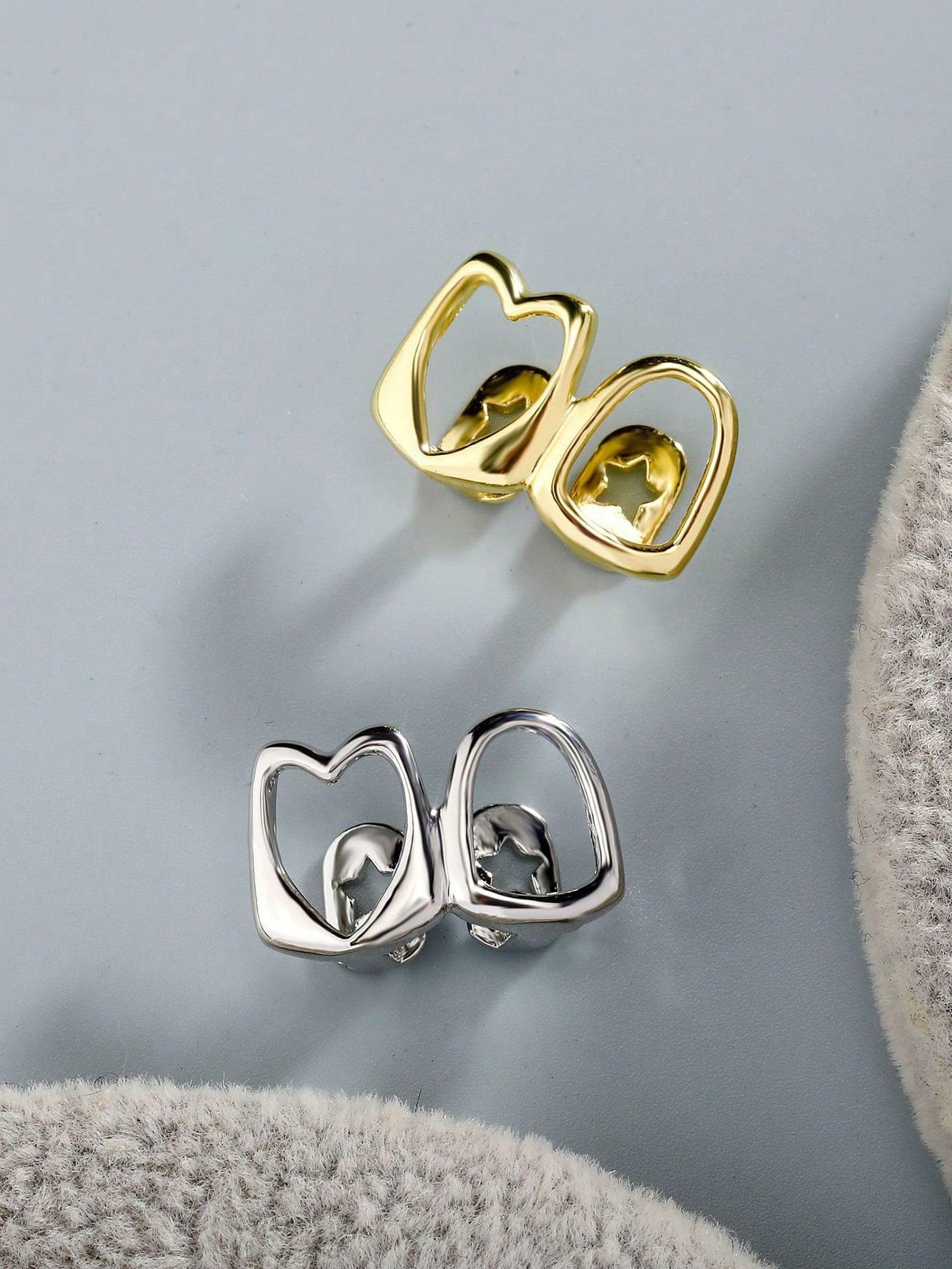 3Pcs 14k Copper Hollow Heart Cutout Clip-On Tooth Jewelry, Y2K Grillz Valentines Halloween Decor Grills For Teeth Women