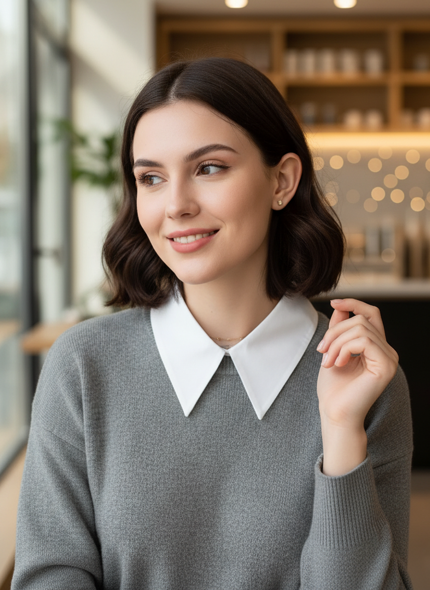 1pc Ladies' Fashionable White Decorative Chiffon Detachable False Collar Shirt Collar Necklace