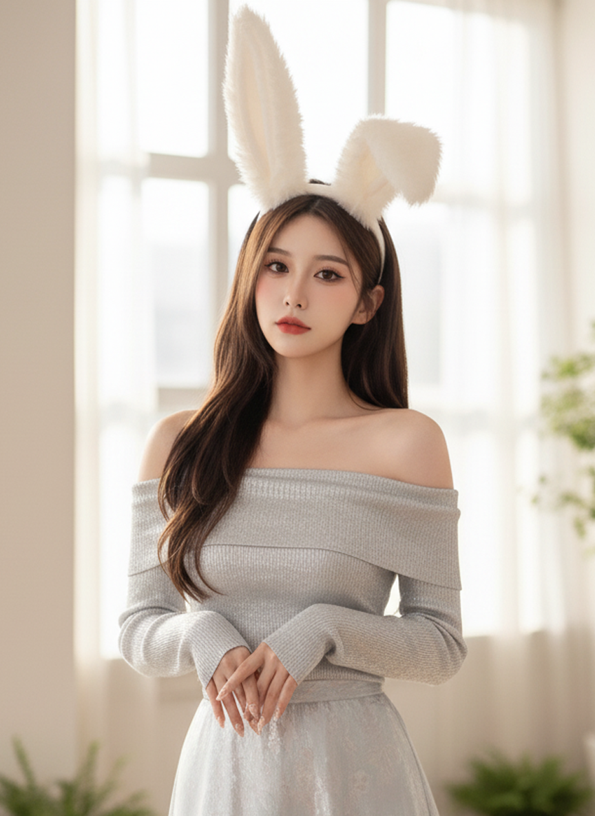 1pc Cute & Sweet Party Hair Accessory - Plush Bunny Ear Headband, Sexy Bunny Costume,Hairband,Hair Hoop Headbands ,Head Piece