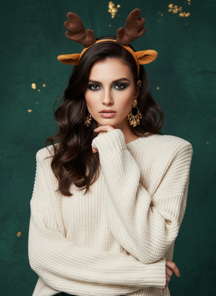 1pc Christmas Cute Orange Deer Ear & Antler Plush Photo Prop Hair Hoop, Holiday Costume Accessory, Hair Accessory ,Christmas Costumes Holiday Essential