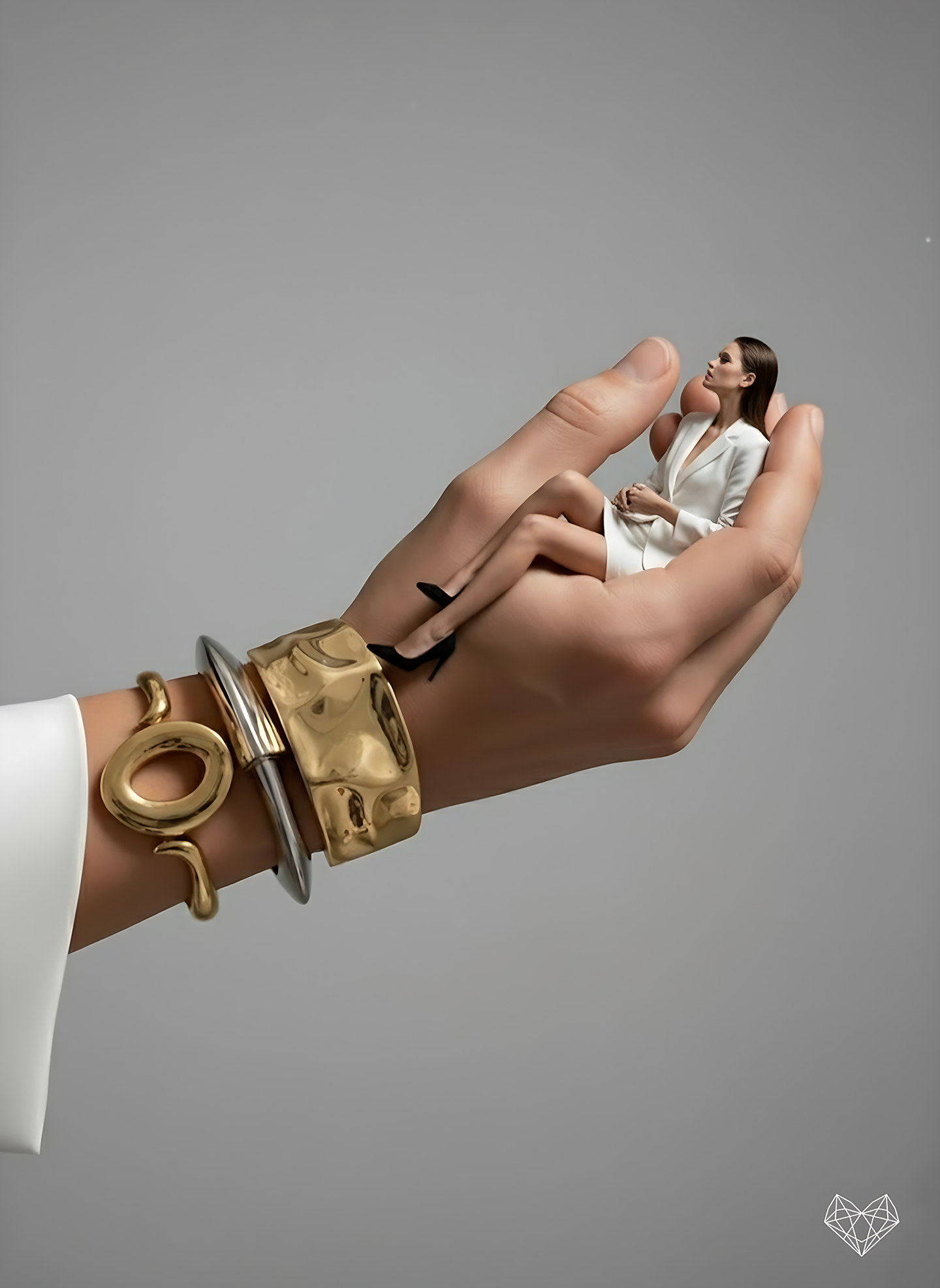 Minimalist Multi-Element Geometric Cuff Bracelet, Vintage Bracelet, Thick Metal